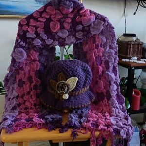 Bucket Hat and 3D  Scarf  with Floral Accent Lined 9" NWT